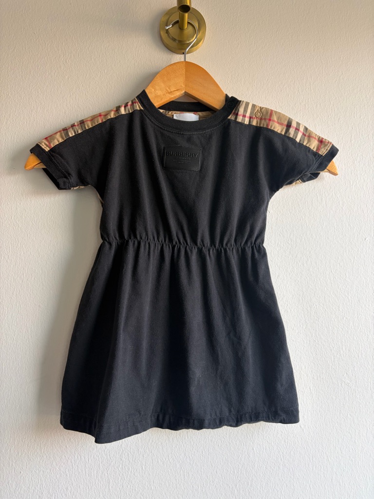 Burberry London Black Girls' Short Sleeve Dress With Signature Plaid Accents
